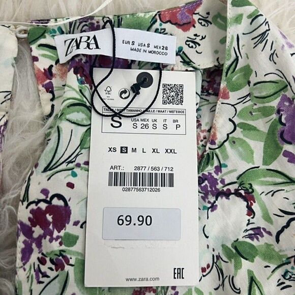 ZARA NWT Ivory Cream Floral Tiered Midi Dress Botanical Front Knot Size Small - Picture 4 of 12